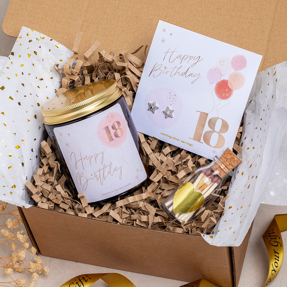 Personalised 18th Birthday Gift Box with Candle and Earrings