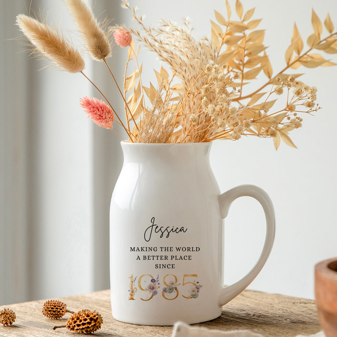 Personalised Birthday Vase - Gold Floral Letters