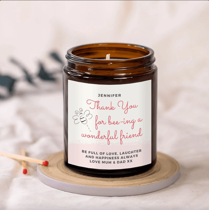 Personalised Thank You For Bee-ing a Wonderful Friend Candle