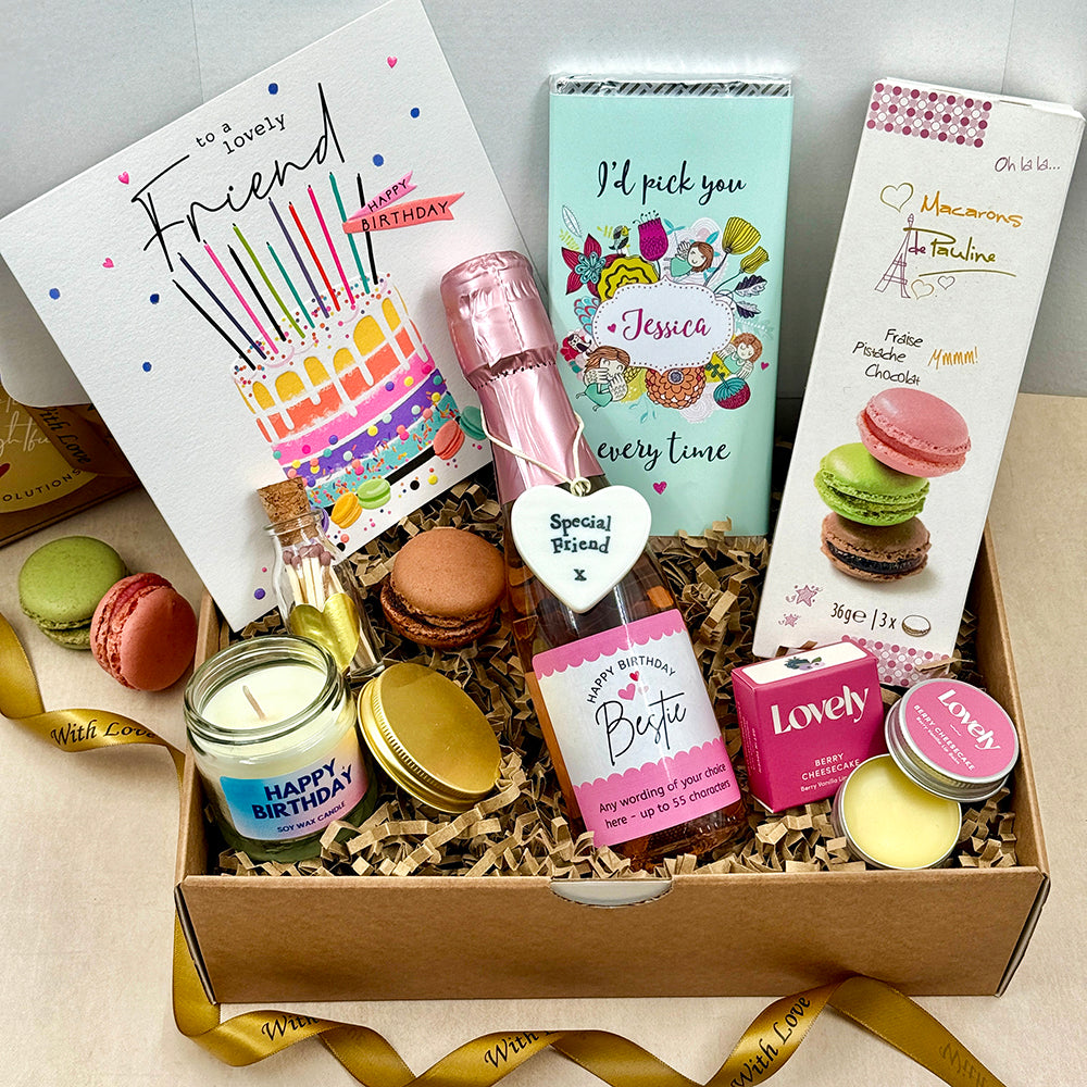 Birthday Gift Box for Her with Personalised Chocolate & Rosé