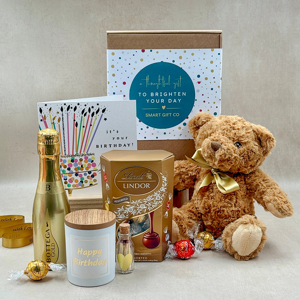 Luxury Birthday Gift Box with Teddy Bear & Prosecco