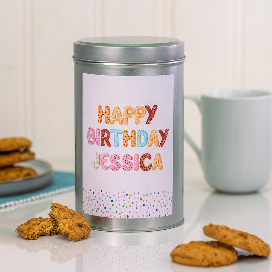 Happy Birthday Biscuit Letters Tin with a Dozen Biscuits