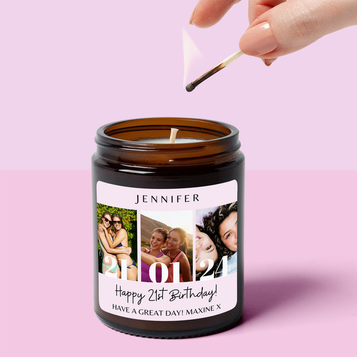 Personalised Photo Candle Gift with Birthday Date