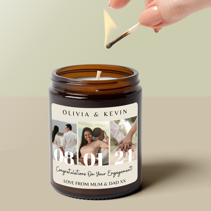 Personalised Engagement Photo Candle with Names and Date