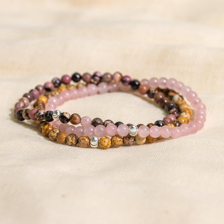 Crystal Bracelets - Love & Passion Energy Bracelet Set with Rose Quartz, Rhodonite and Picture Jasper