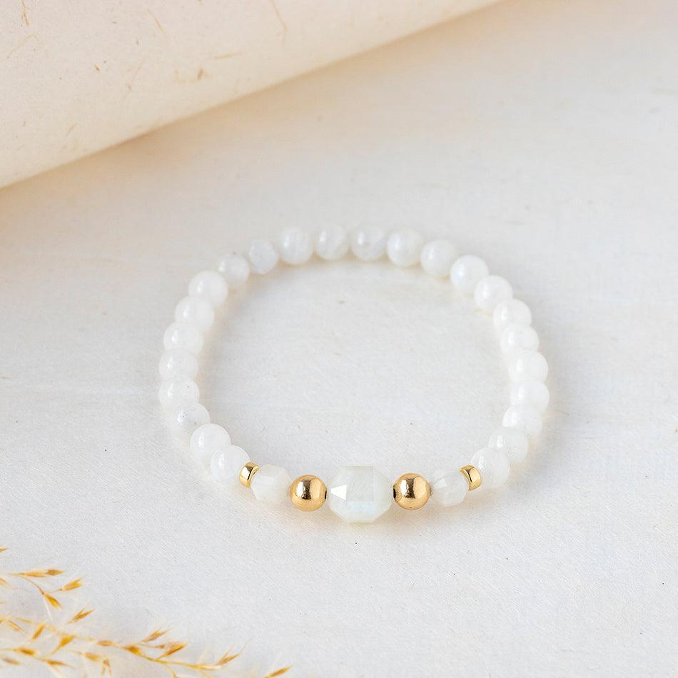 Rainbow Moonstone Gemstone Bracelet 6mm with Gold Elements – Smart