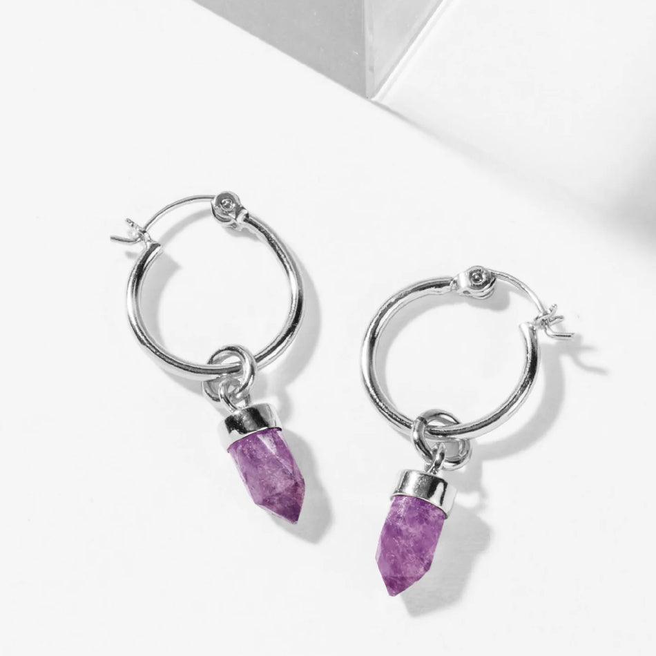 Amethyst On Point Hoop Earrings
