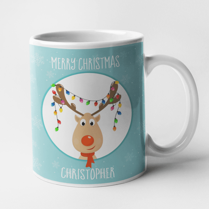 Personalised Rudolph's Tangled Lights Christmas Mug