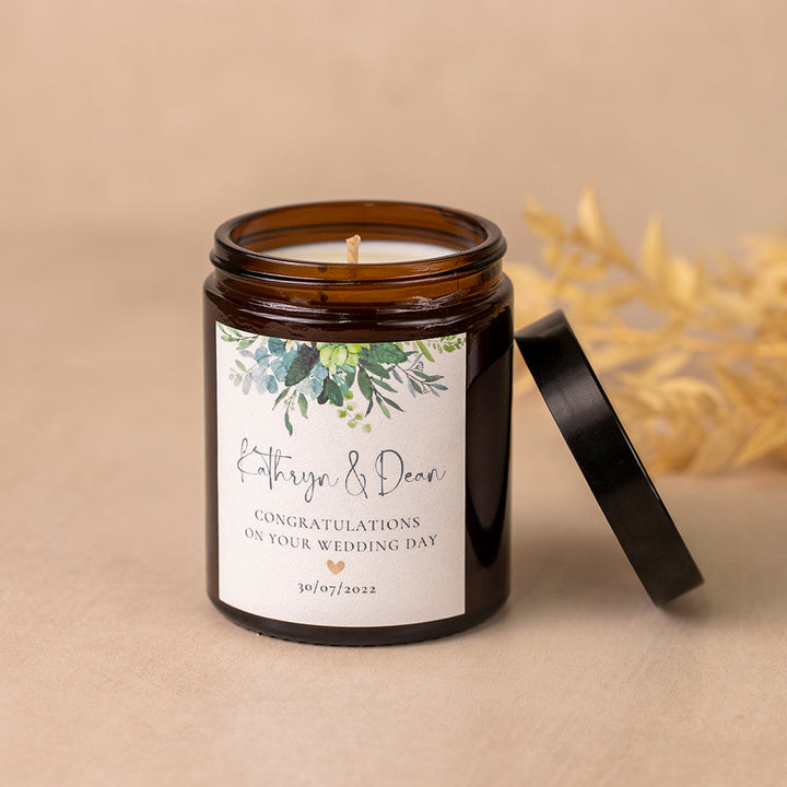 Personalised Wedding Day Candle - Botanical Theme