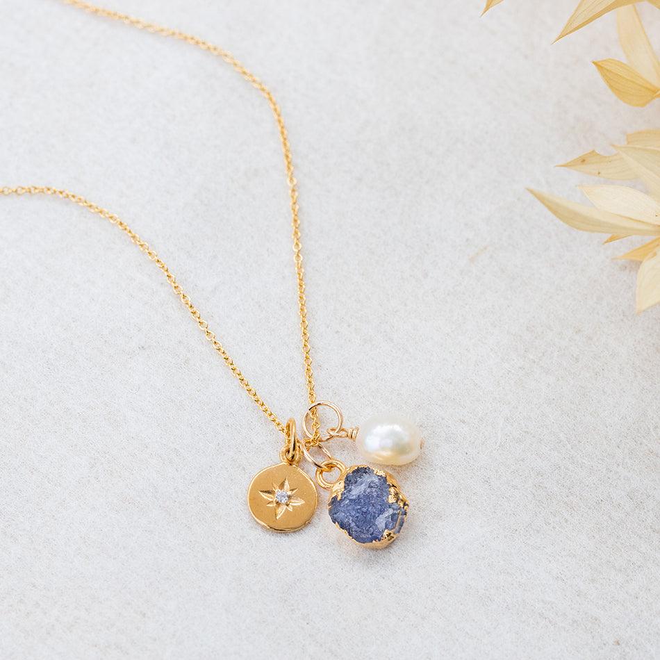 December Birthstone Necklace Tanzanite Gemstone with Baroque