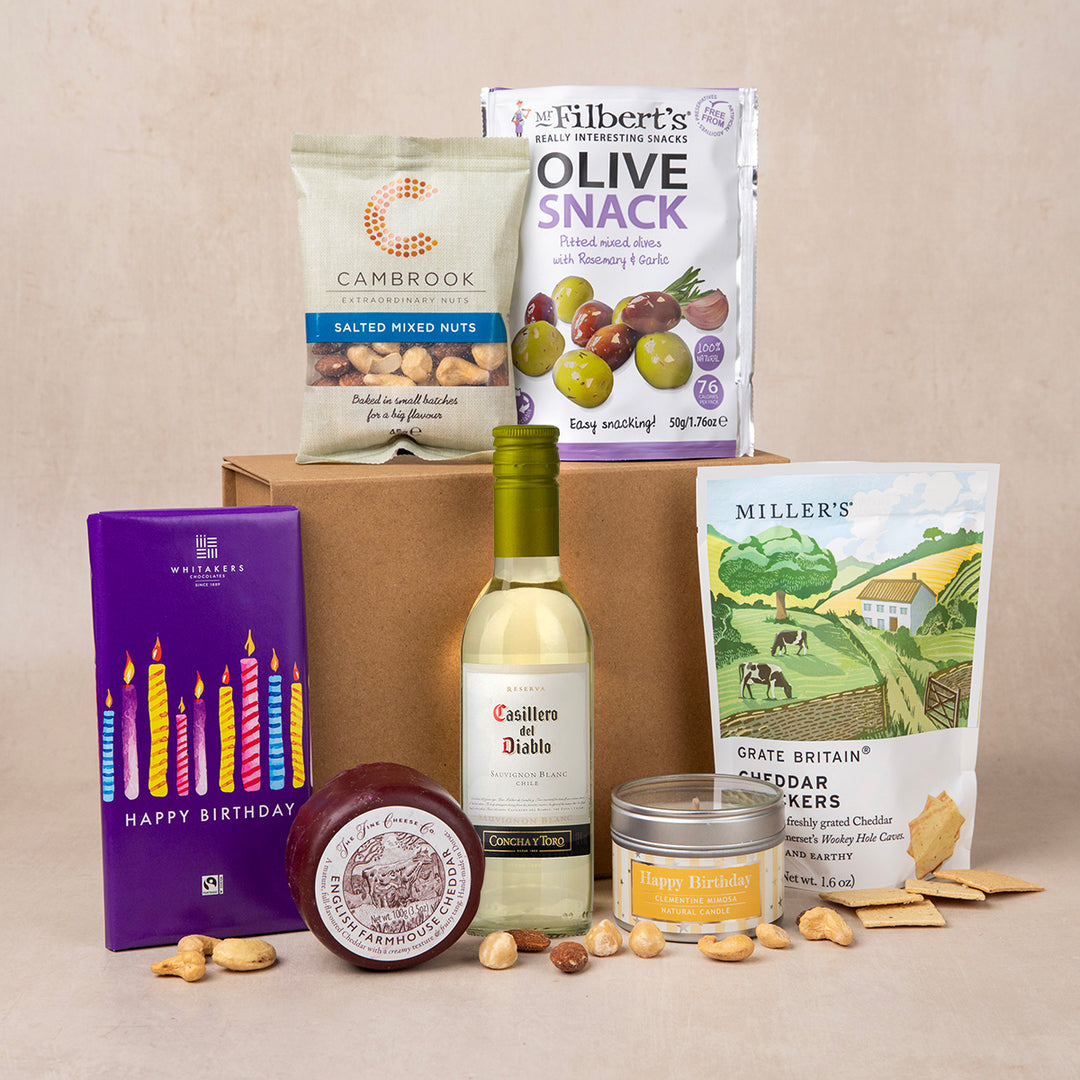 Happy Birthday Cheese and White Wine Hamper