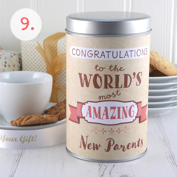 New Parents Cookie Tin for a Baby Shower Gift Idea...