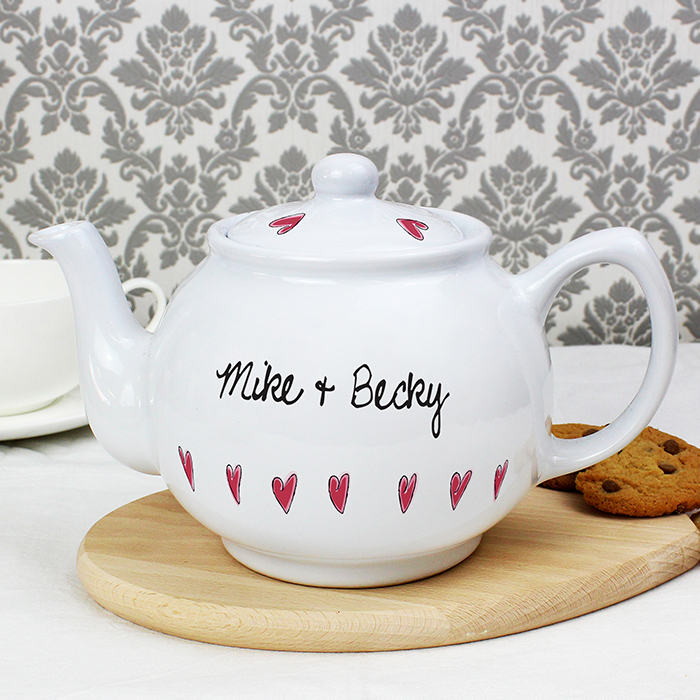 Multi Hearts Design China Teapot.... personalise with any two names... ideal gift for a china anniversary
