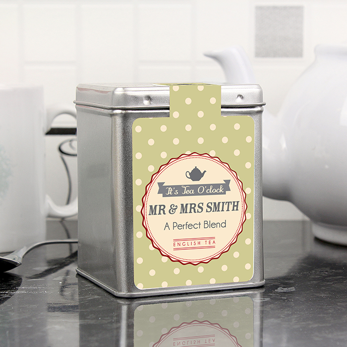 Personalised Caddy of Tea... the perfect blend... add couple's names for the perfect tin wedding anniverary gift...