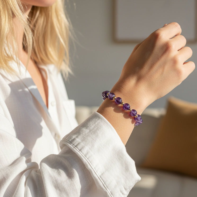 Amethyst Gemstone Bracelet – 8mm Healing Crystal Beads for Calm & Clarity