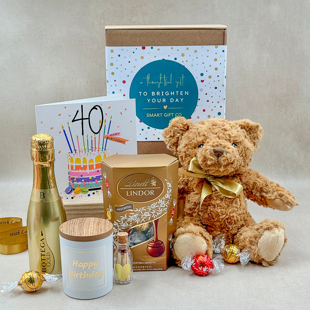 Luxury 40th Birthday Gift Box with Teddy Bear & Prosecco