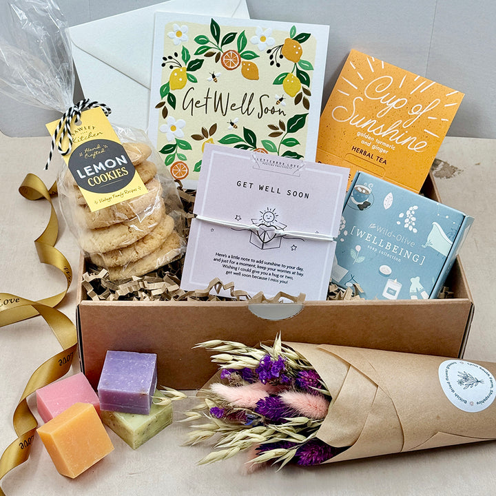 Get Well Soon Treat Box with Flowers and Tea
