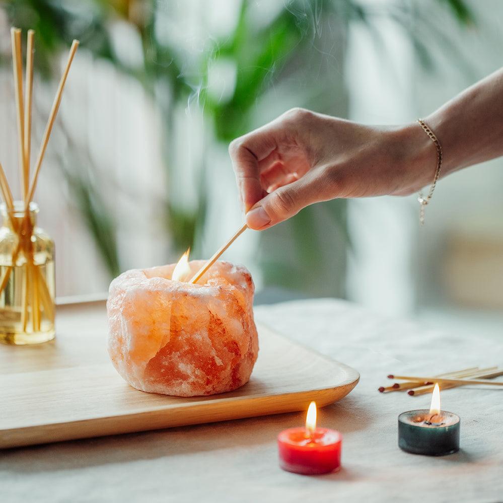 Pink salt candle holder store