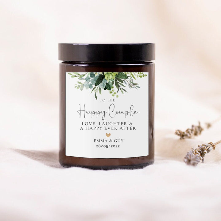Personalised Candle  for the Happy Couple -  Botanical Style