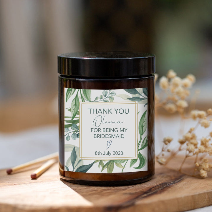 Thank You For Being My Bridesmaid Candle - Botanical Design
