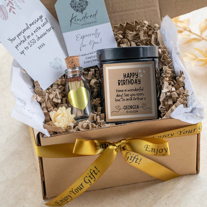 Bespoke Birthday Gift Set with Personalised Candle & Matches