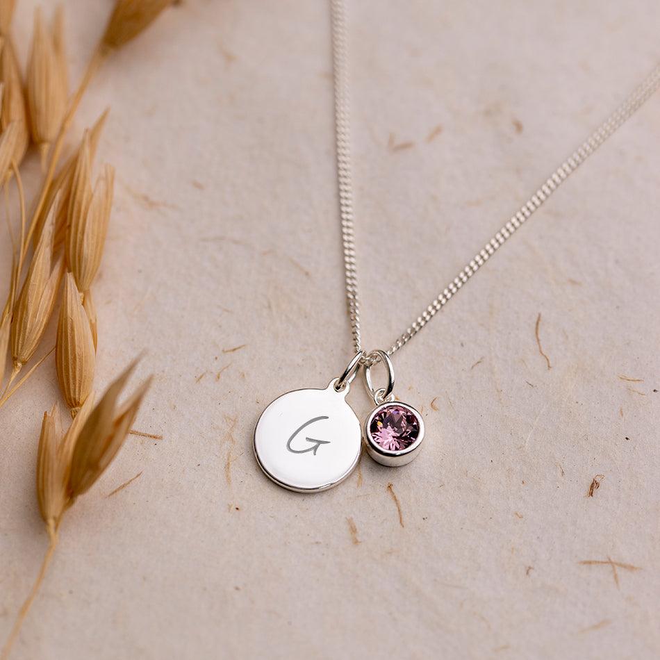 Engraved June Birthstone Necklace