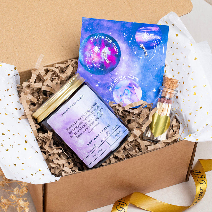 Moon & Stars Earrings Gift Box Birthday Personalised Candle