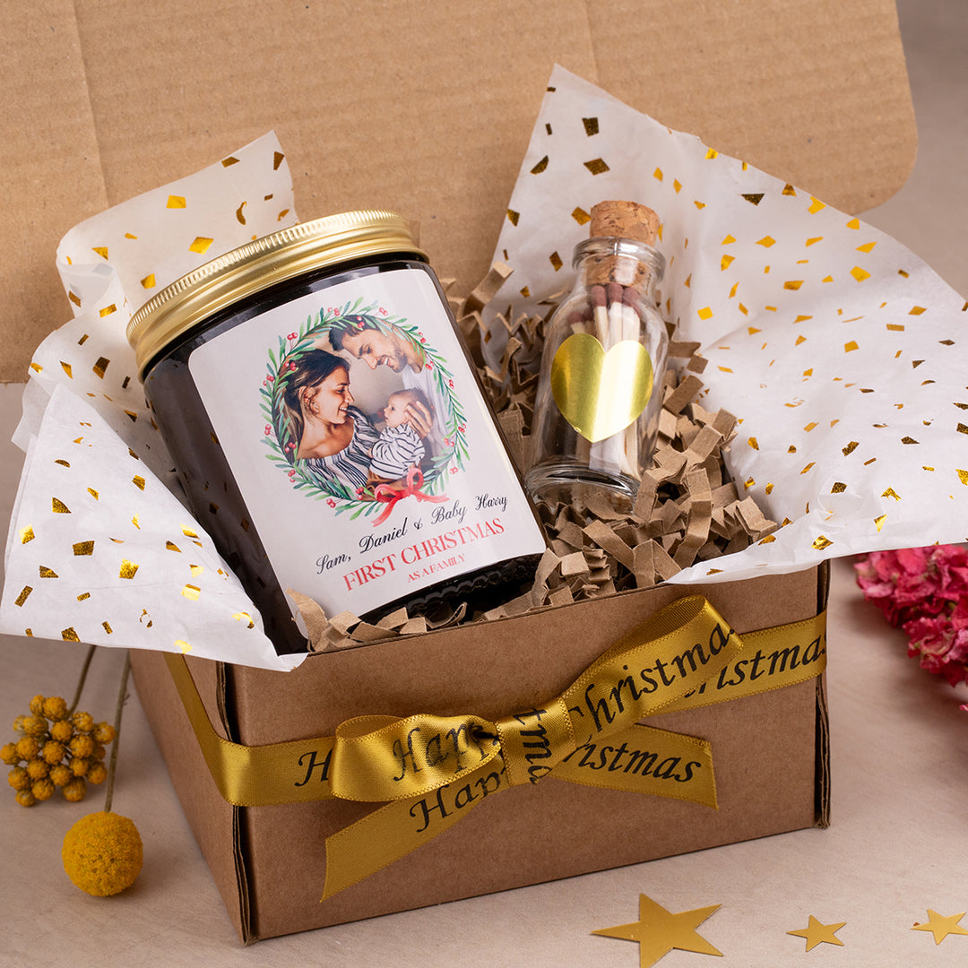 Personalised Photo Candle Gift First Christmas As a Family Gift