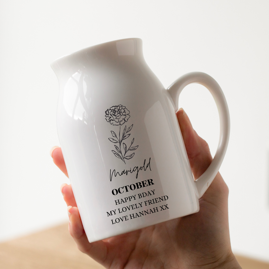 Personalised Birth Flower Vase - Marigold October