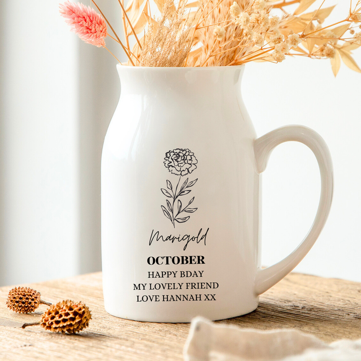 Personalised Birth Flower Vase - Marigold October
