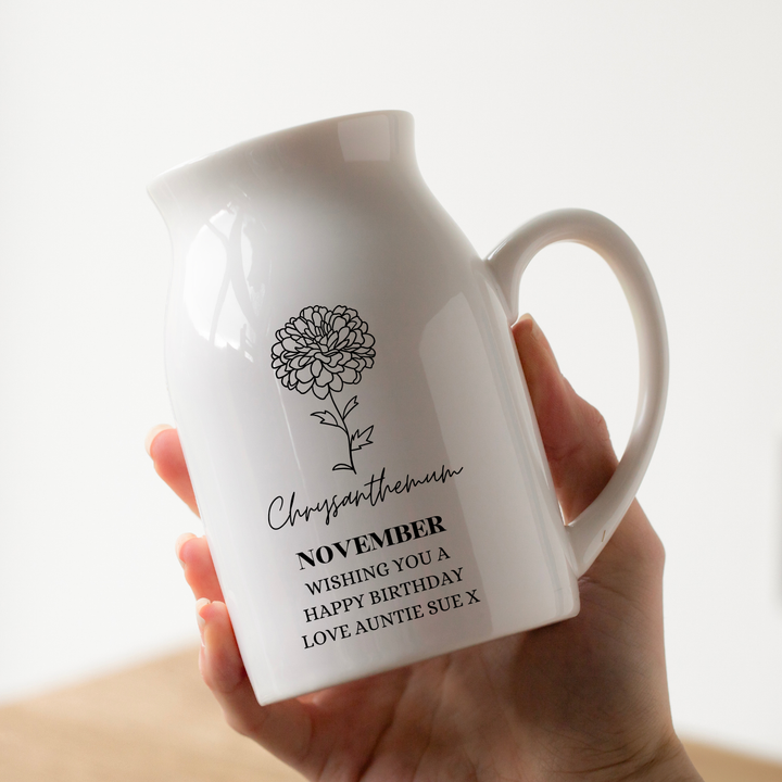 Personalised Birth Flower Vase - November Chrysanthemum