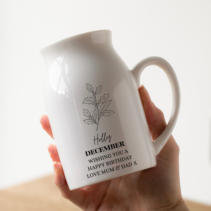 Personalised Birth Flower Vase - December Holly