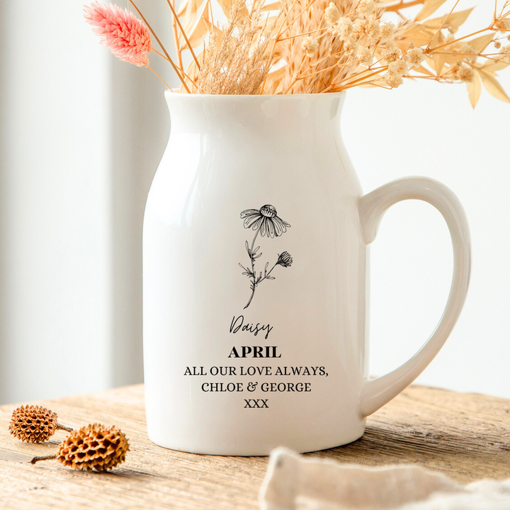 Personalised Birth Flower Vase - April Daisy