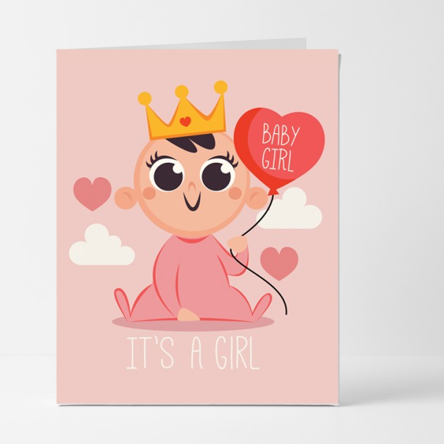 Hampers and Gifts to the UK - Send the Heart Balloon Baby Girl Card