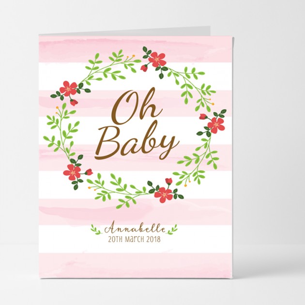 Hampers and Gifts to the UK - Send the Personalised Floral Stripes Baby Girl Card