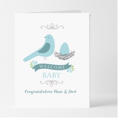 Hampers and Gifts to the UK - Send the Personalised Birdy Welcome Baby Boy Card