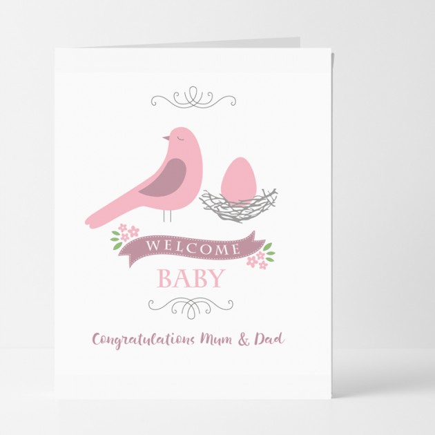Hampers and Gifts to the UK - Send the Personalised Birdy Welcome Baby Girl Card