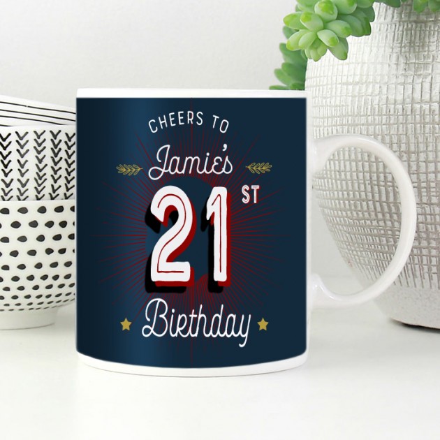 Hampers and Gifts to the UK - Send the Personalised Cheers 21st Birthday Mug 