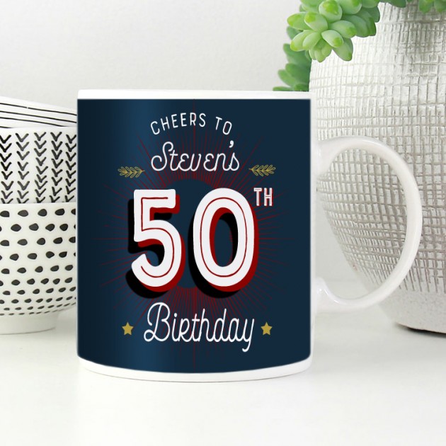 Hampers and Gifts to the UK - Send the Personalised Cheers 50th Birthday Mug 