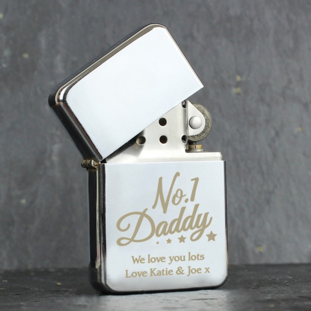 Hampers and Gifts to the UK - Send the Engraved No.1 Daddy Silver Lighter