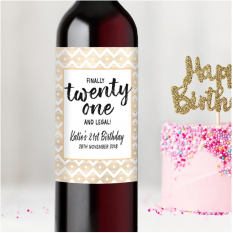 Hampers and Gifts to the UK - Send the  Personalised Finally Twenty One! 21st Birthday Wine Bottle Gift
