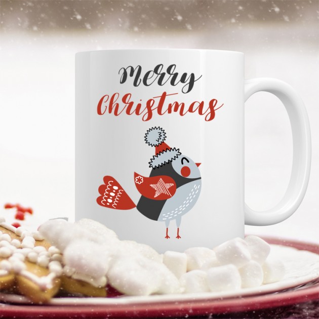Hampers and Gifts to the UK - Send the Merry Christmas Festive Bird Mug