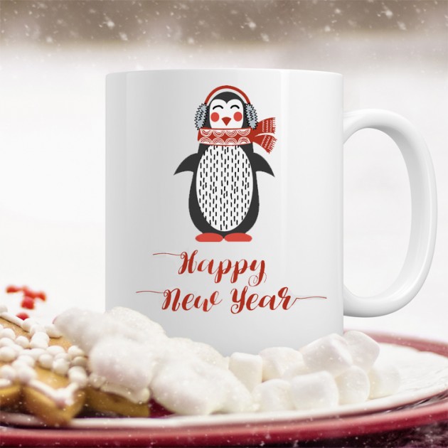 Hampers and Gifts to the UK - Send the Happy New Year Penguin Mug