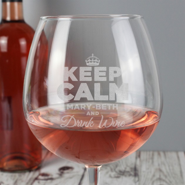 Hampers and Gifts to the UK - Send the Personalised Keep Calm and Drink Wine Balloon Glass