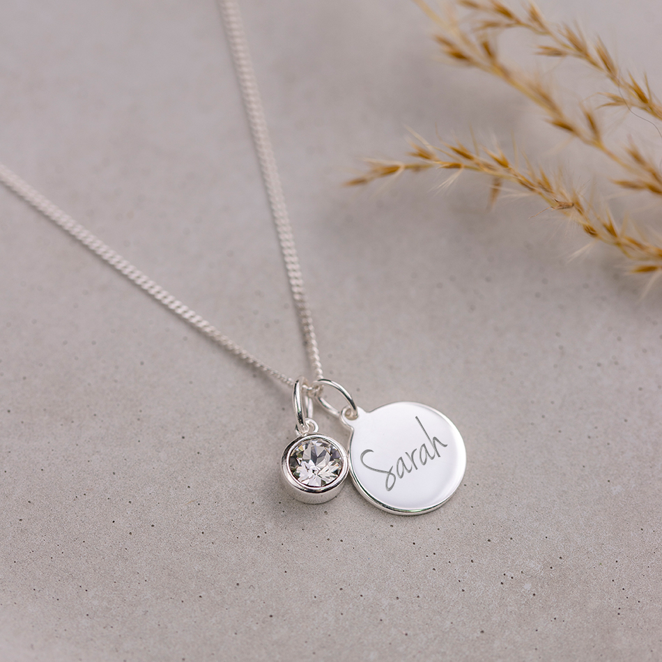 Personalised Engraved Swarovski Birthstone Necklace, Custom Name, Special  Words Gift, Engraved Jewellery Gift for Her, Birth Month Pendant - Etsy