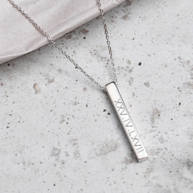 Hampers and Gifts to the UK - Send the Personalised Roman Numeral Bar Necklace