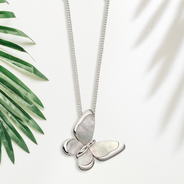 Hampers and Gifts to the UK - Send the  Sterling Silver Mother of Pearl Butterfly Necklace