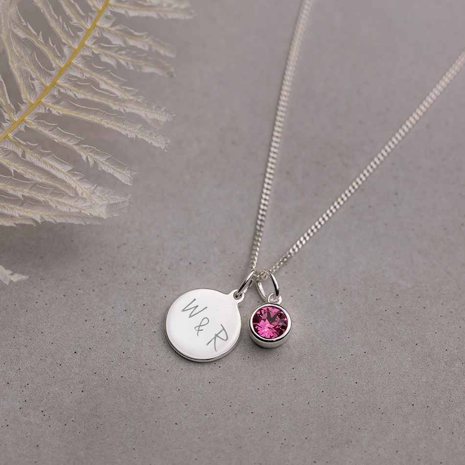 Engraved Necklace with Birthstone & Pearl in Silver | Someone Remembered