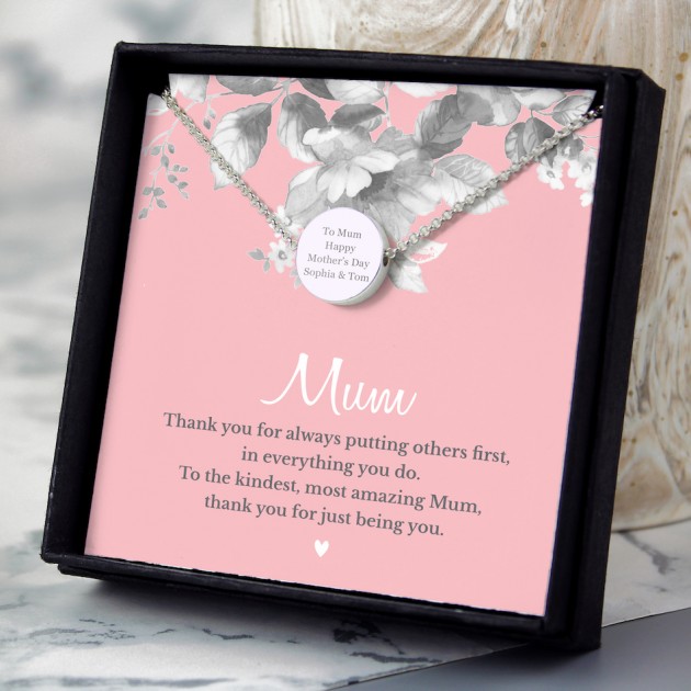 Hampers and Gifts to the UK - Send the Personalised Thank You Mum Sentiment Necklace Gift