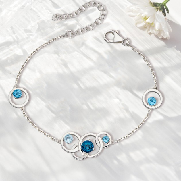 Hampers and Gifts to the UK - Send the  Sterling Silver Blue Topaz Circles Bracelet